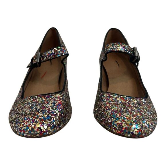 Madewell Size 7.5 The Zelda Mary Jane Block Heel in Glitter Party Cocktail - Picture 2 of 9